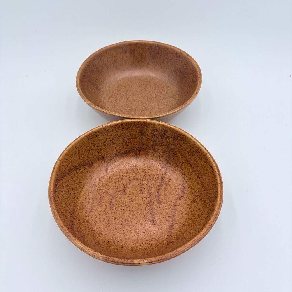 Vintage Monmouth Pottery Mojave Brown Speckled Stoneware Bowls Set of 2 - 8.5"